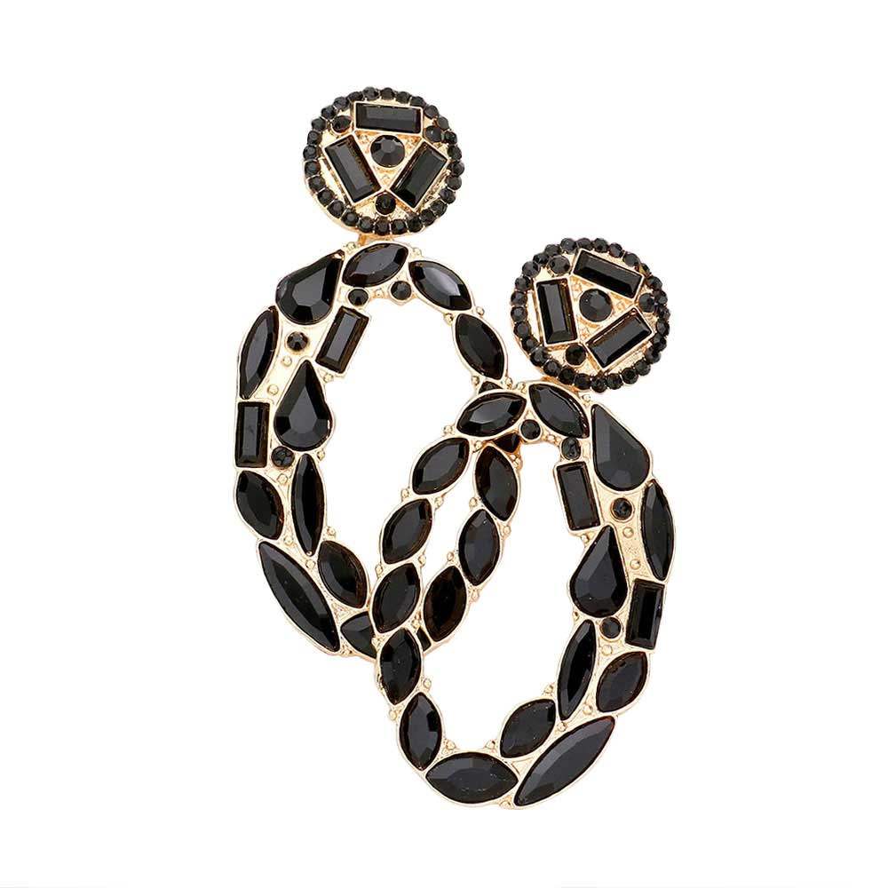 Marquise Round Rectangular Stone Cluster Evening Earrings - Madeline Love - Flyclothing LLC