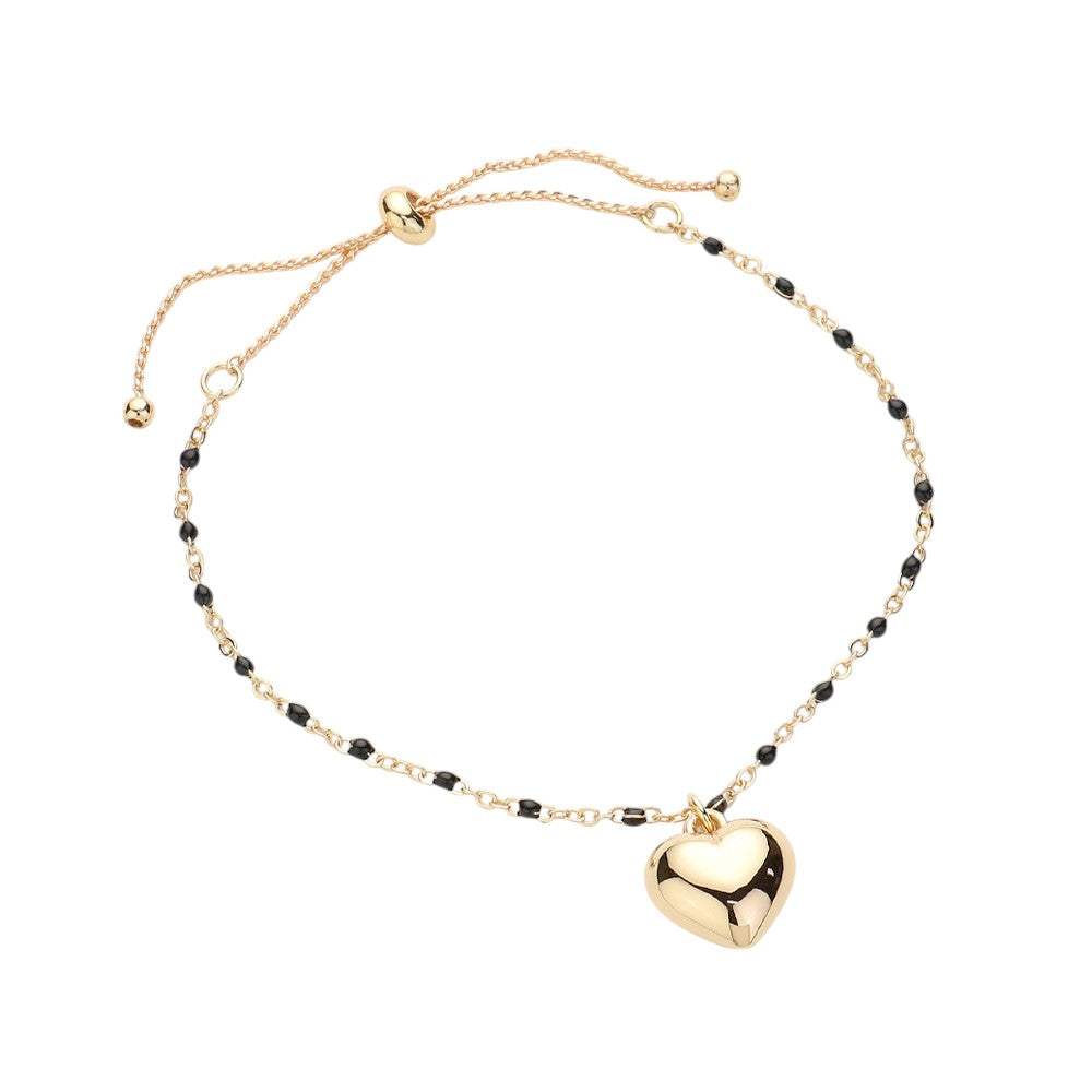 Metal Heart Charm Beads Station Pull Tie Cinch Bracelet - Madeline Love - Flyclothing LLC