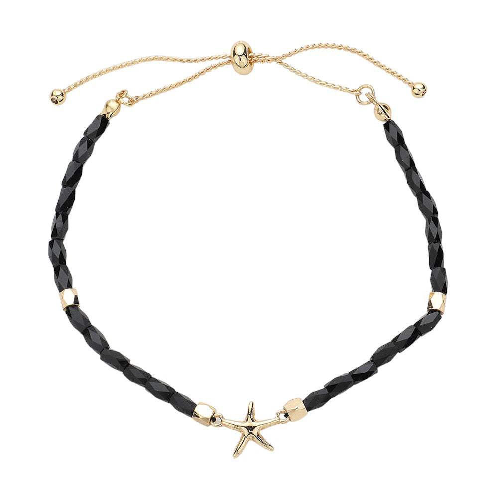 Metal Starfish Pointed Faceted Beaded Pull Tie Cinch Bracelet - Madeline Love - Flyclothing LLC