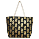 Metallic Pineapple Patterned Beach Tote Bag - Madeline Love - Flyclothing LLC