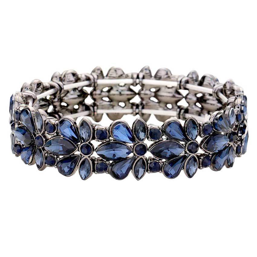 Floral Crystal Stretch Evening Bracelet - Madeline Love - Flyclothing LLC
