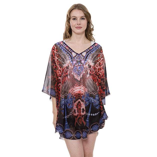 Mixed Print Cover Up Poncho - Madeline Love - Flyclothing LLC