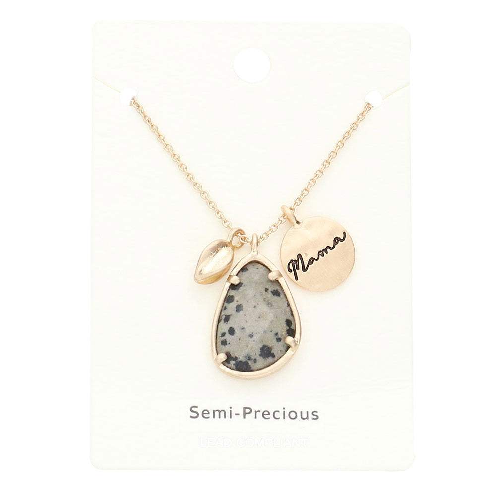 Mama Metal Disc Teardrop Semi Precious Pendant Necklace - Madeline Love - Flyclothing LLC