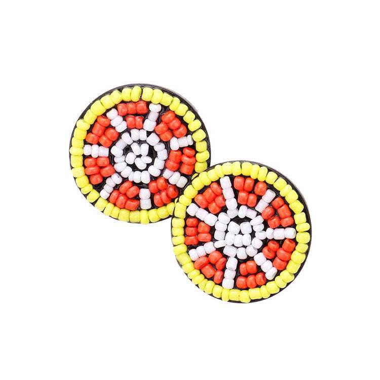 Seed Beaded Orange Stud Earrings - Madeline Love - Flyclothing LLC