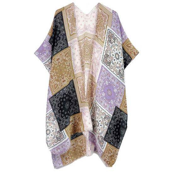Paisley Bandana Patterned Cover Up Kimono Poncho - Madeline Love - Flyclothing LLC