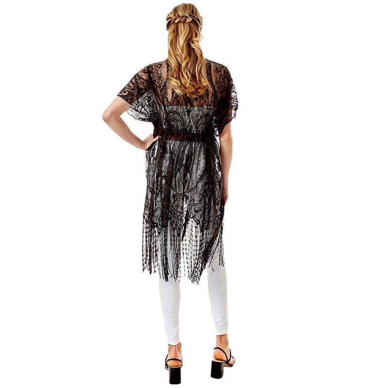 Paisley Crochet Lace Fringe Cover Up Poncho - Madeline Love - Flyclothing LLC