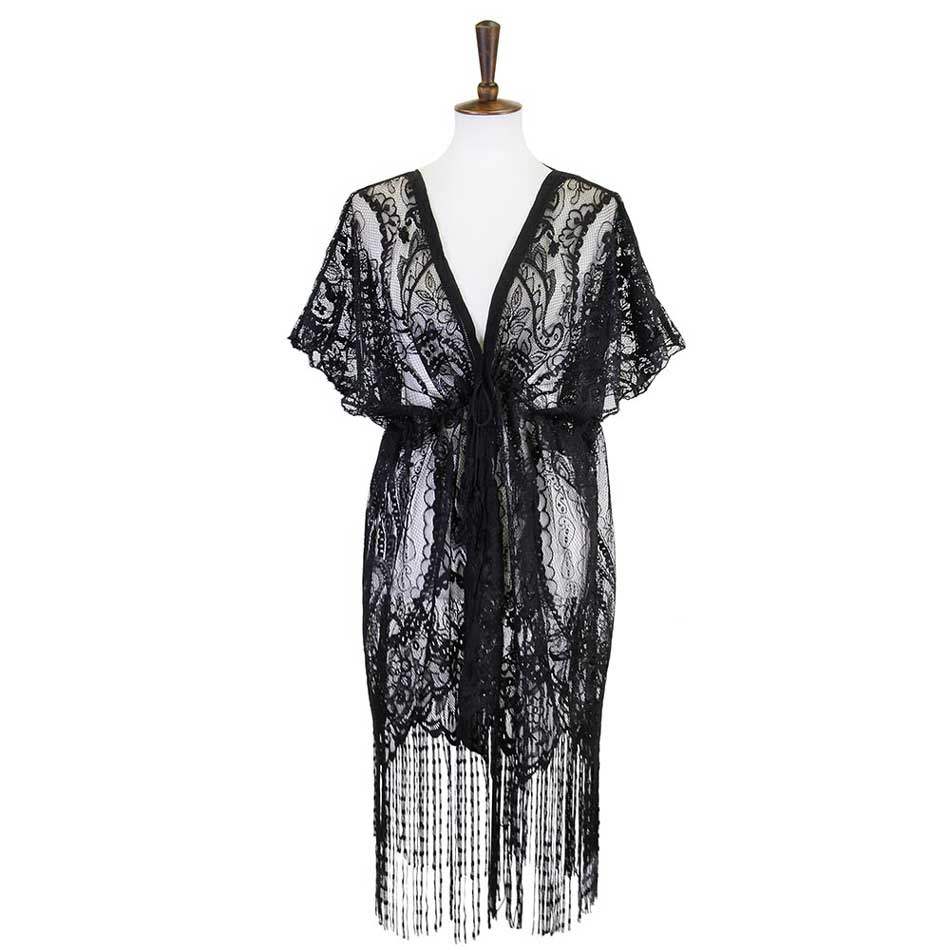 Paisley Crochet Lace Fringe Cover Up Poncho - Madeline Love - Flyclothing LLC