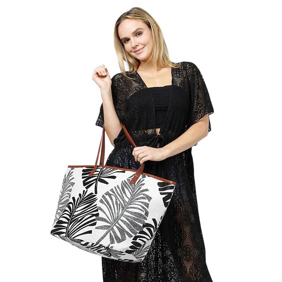 Palm Leaves Print Tote Bag - Madeline Love - Flyclothing LLC