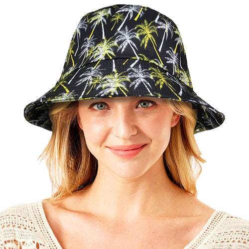 Palm Tree Printed Bucket Hat - Madeline Love - Flyclothing LLC