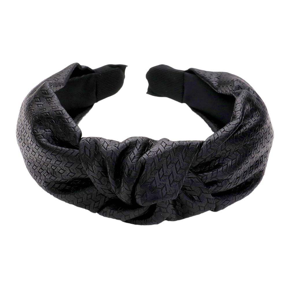 Pattern Detailed Solid Faux Leather Knot Burnout Headband - Madeline Love - Flyclothing LLC