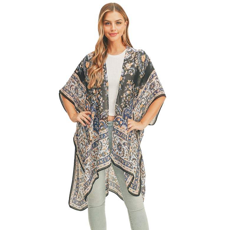 Patterned Cover Up Kimono Poncho - Madeline Love - Flyclothing LLC