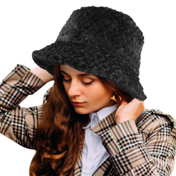Patterned Faux Fur Solid Bucket Hat - Madeline Love - Flyclothing LLC