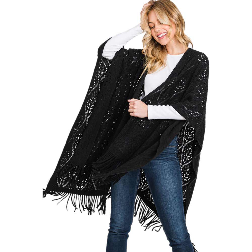 Paisley Patterned Fringe Ruana Poncho - Madeline Love - Flyclothing LLC