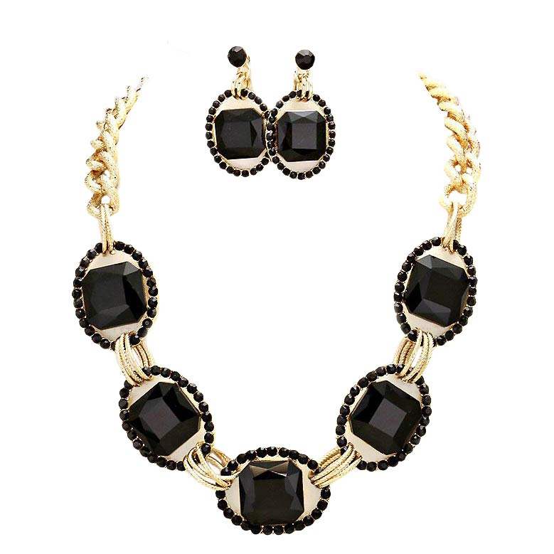 Pave Trim Glass Crystal Link Necklace - Madeline Love - Flyclothing LLC