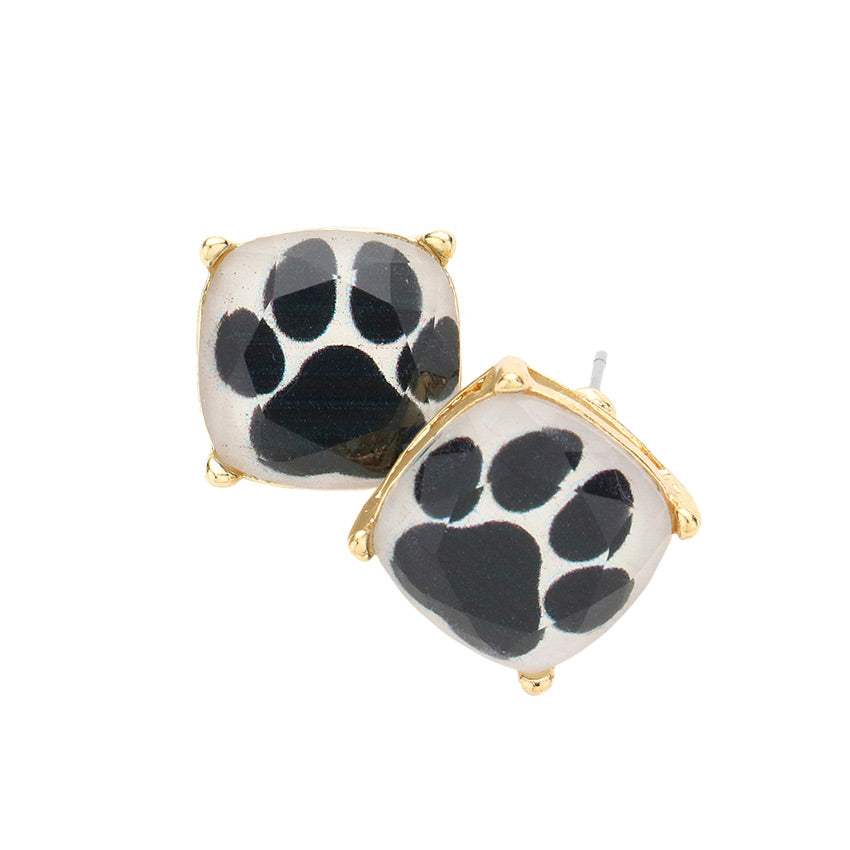 Paw Accented Square Stud Earrings - Madeline Love - Flyclothing LLC