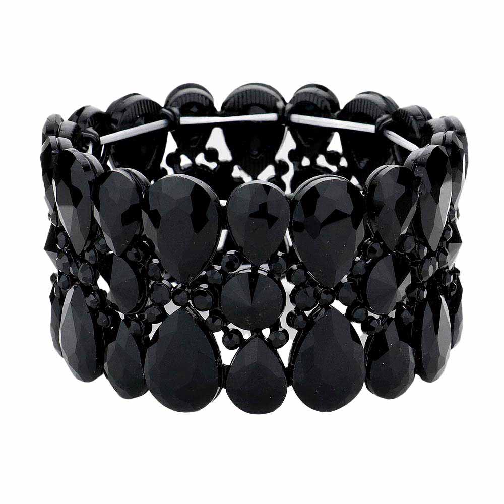 Pear Crystal Floral Rhinestone Stretch Evening Bracelet - Madeline Love - Flyclothing LLC