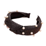 Pearl Embellished Straw Knot Burnout Headband - Madeline Love - Flyclothing LLC