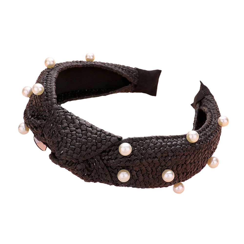 Pearl Embellished Straw Knot Burnout Headband - Madeline Love - Flyclothing LLC