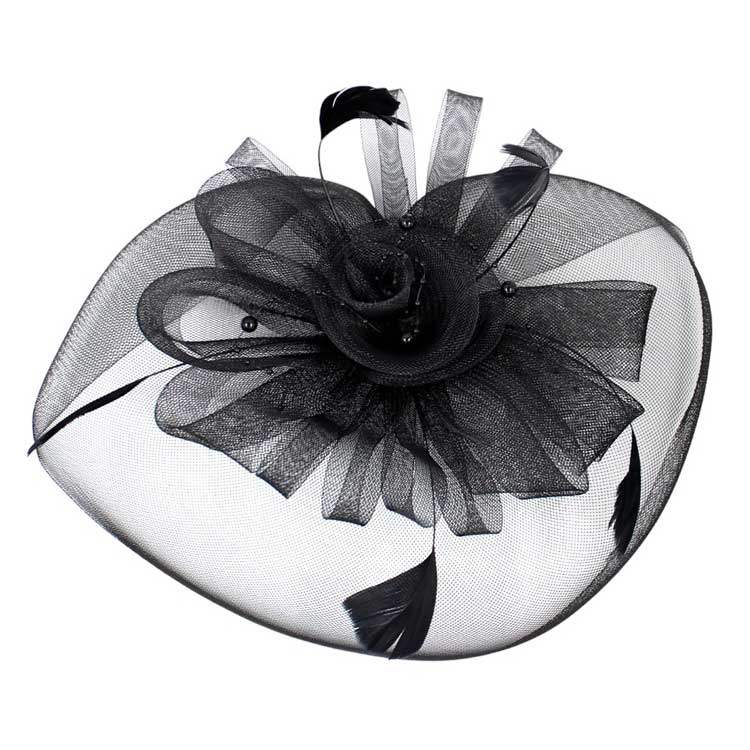 Pearl Feather Mesh Flower Fascinator Headband - Madeline Love - Flyclothing LLC