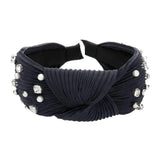Pearl Metal Ball Round Stone Knot Burnout Pleated Headband - Madeline Love - Flyclothing LLC