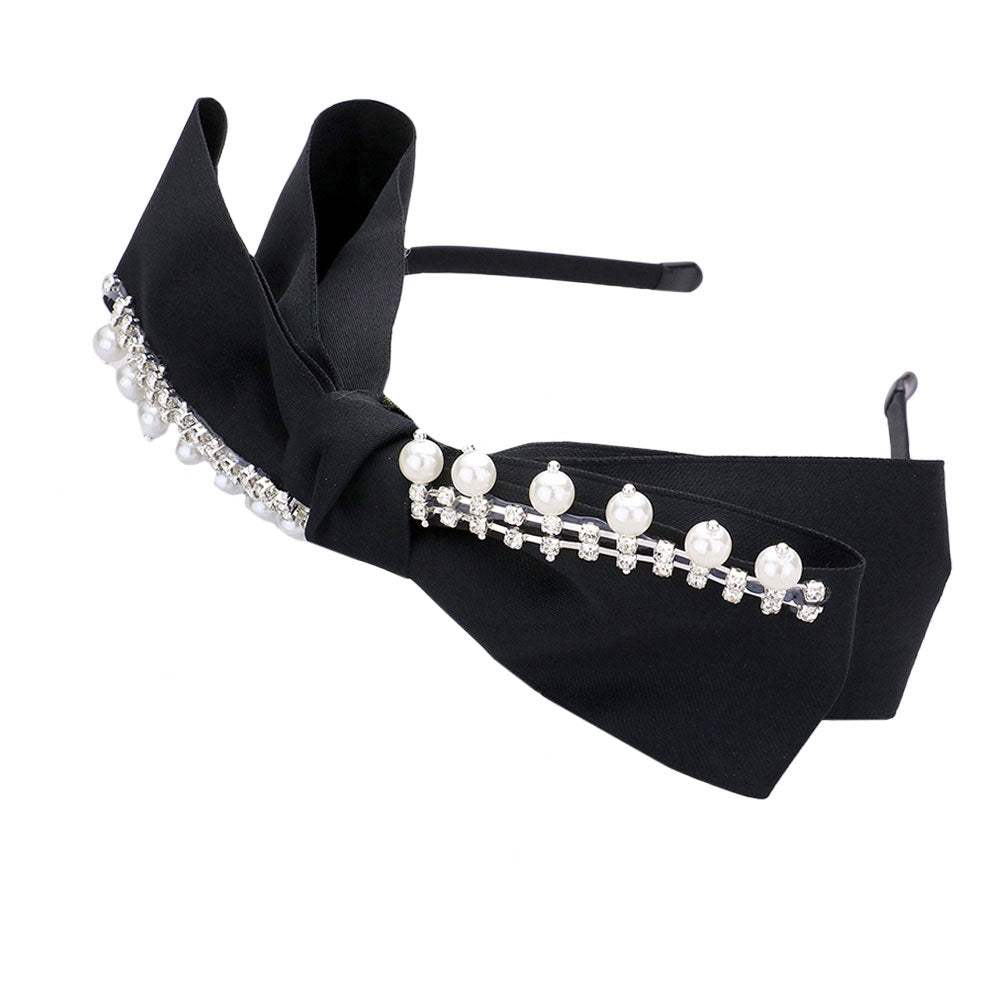 Pearl Stone Embellished Bow Headband - Madeline Love - Flyclothing LLC