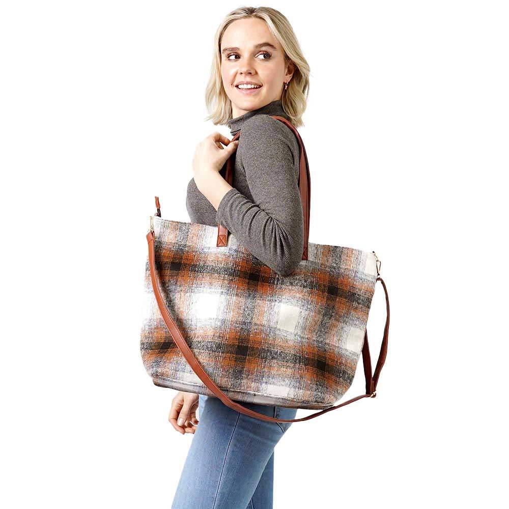 Plaid Check Weekend Tote Bag - Madeline Love - Flyclothing LLC