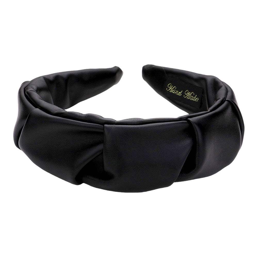 Pleated Solid Faux Leather Headband - Madeline Love - Flyclothing LLC