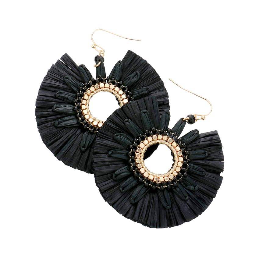 Raffia Trimmed Open Circle Dangle Earrings - Madeline Love - Flyclothing LLC