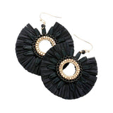 Raffia Trimmed Open Circle Dangle Earrings - Madeline Love - Flyclothing LLC