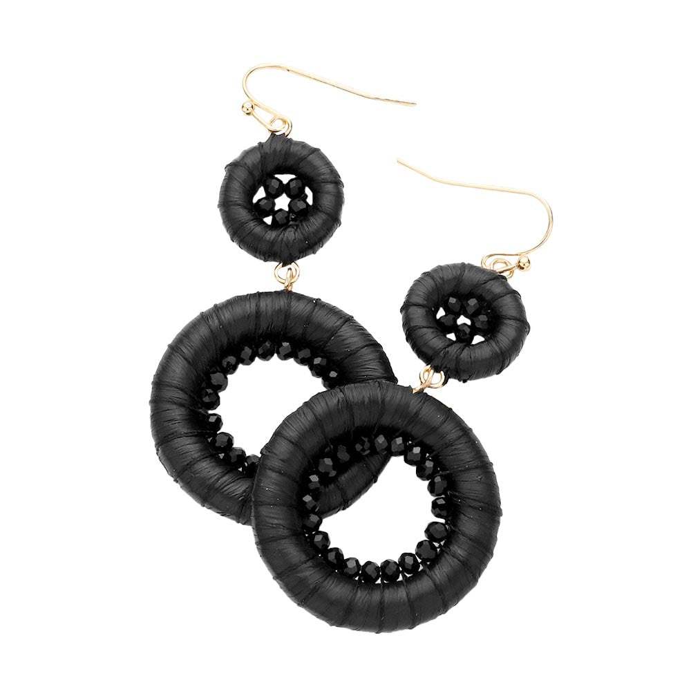 Raffia Wrapped Faceted Bead Embellished Dangle Earrings - Madeline Love - Flyclothing LLC