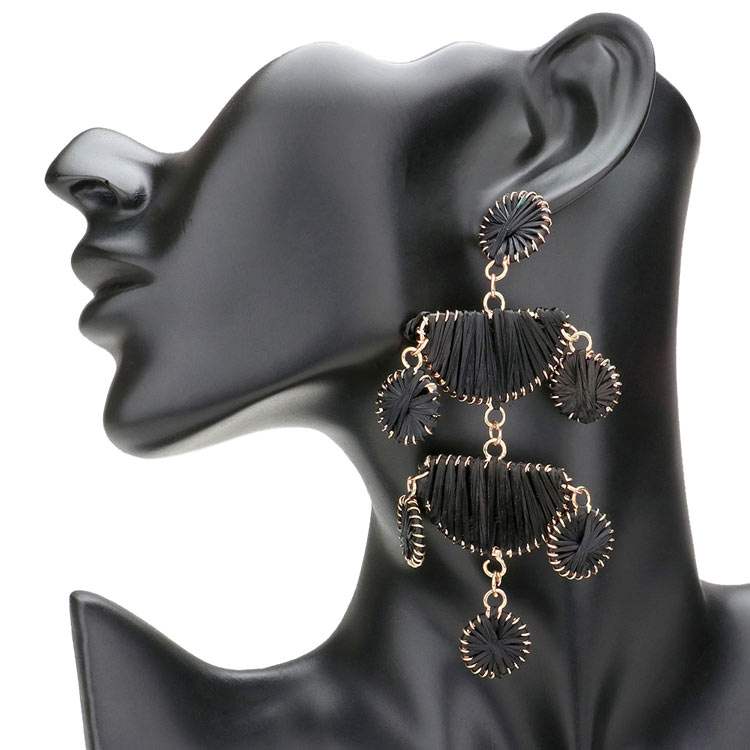Raffia Wrapped Geometric Metal Link Dangle Earrings - Madeline Love - Flyclothing LLC