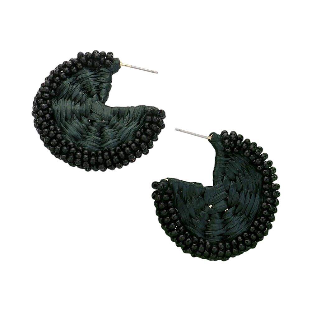 Raffia Wrapped Seed Beaded Round Earrings - Madeline Love - Flyclothing LLC
