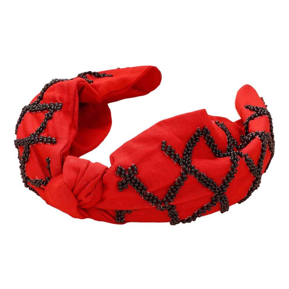 Game Day Seed Beaded Check Patterned Knot Burnout Headband - Madeline Love - Flyclothing LLC
