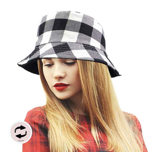 Reversible Buffalo Check Patterned Bucket Hat - Madeline Love - Flyclothing LLC
