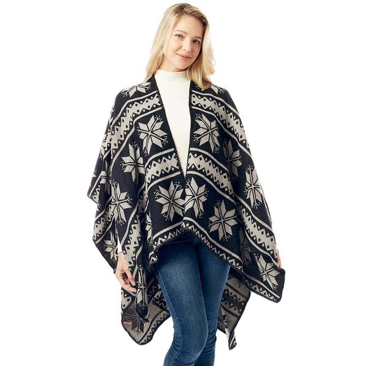 Reversible Snowflake Pattern Ruana - Madeline Love - Flyclothing LLC