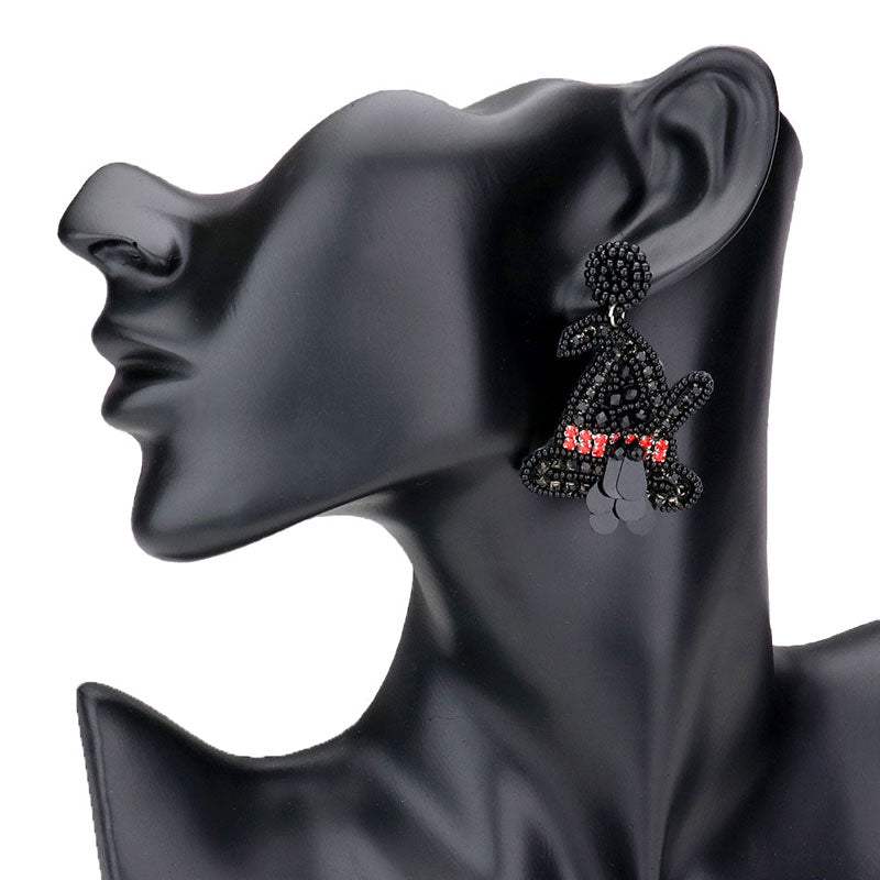 Rhinestone Beaded Witch Hat Dangle Earrings - Madeline Love - Flyclothing LLC