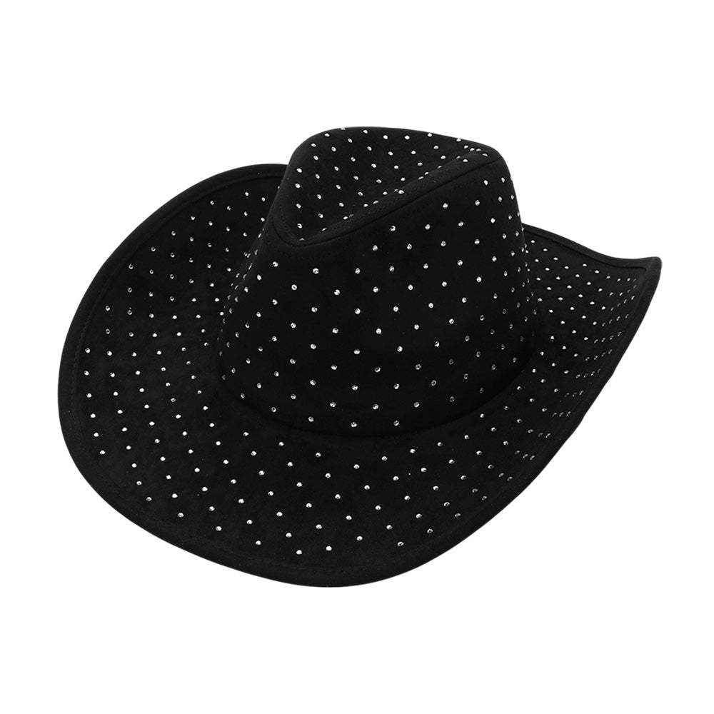 Rhinestone Embellished Faux Suede Western Cowboy Fedora Hat - Madeline Love - Flyclothing LLC