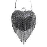 Rhinestone Fringe Heart Evening Tote Clutch Crossbody Bag - Madeline Love - Flyclothing LLC