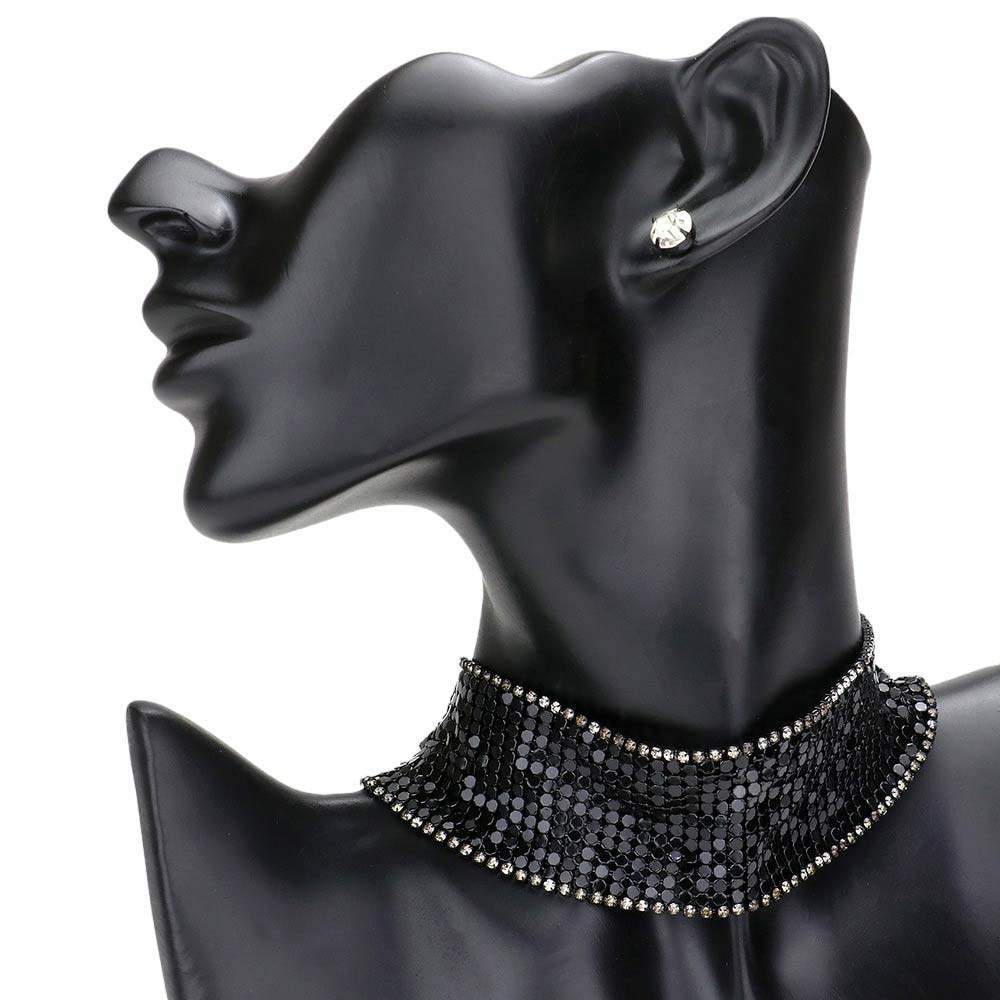 Rhinestone Trimmed Metal Choker Jewelry Set - Madeline Love - Flyclothing LLC
