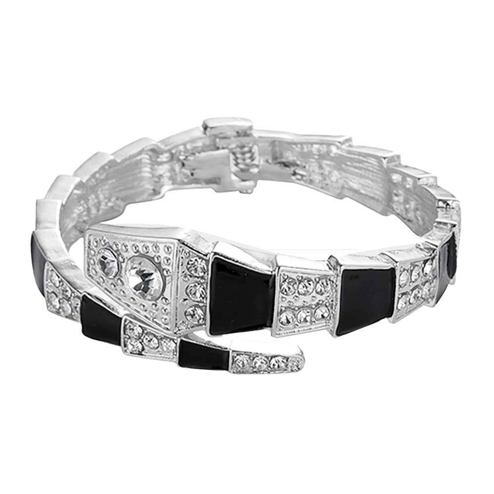 Stone Embellished Enamel Snake Hinged Bracelet - Madeline Love - Flyclothing LLC