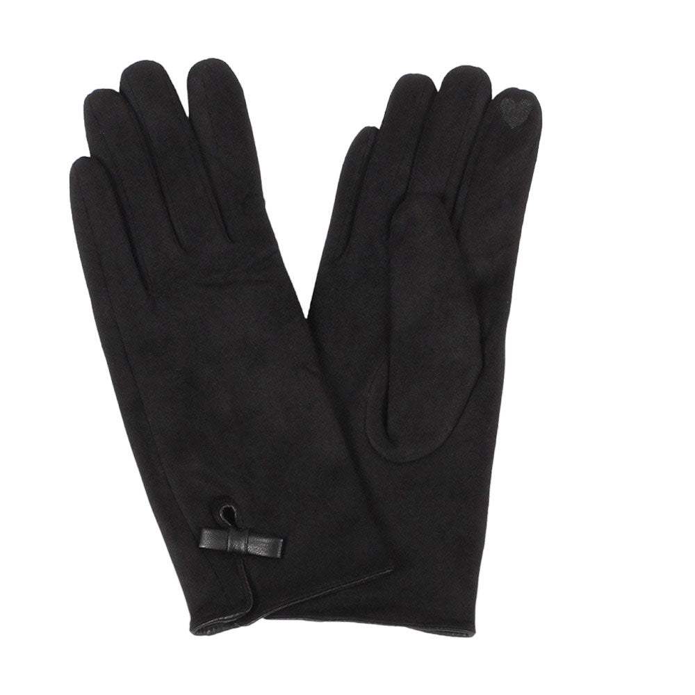 Ribbon Pointed Faux Suede Touch Smart Gloves - Madeline Love - Flyclothing LLC
