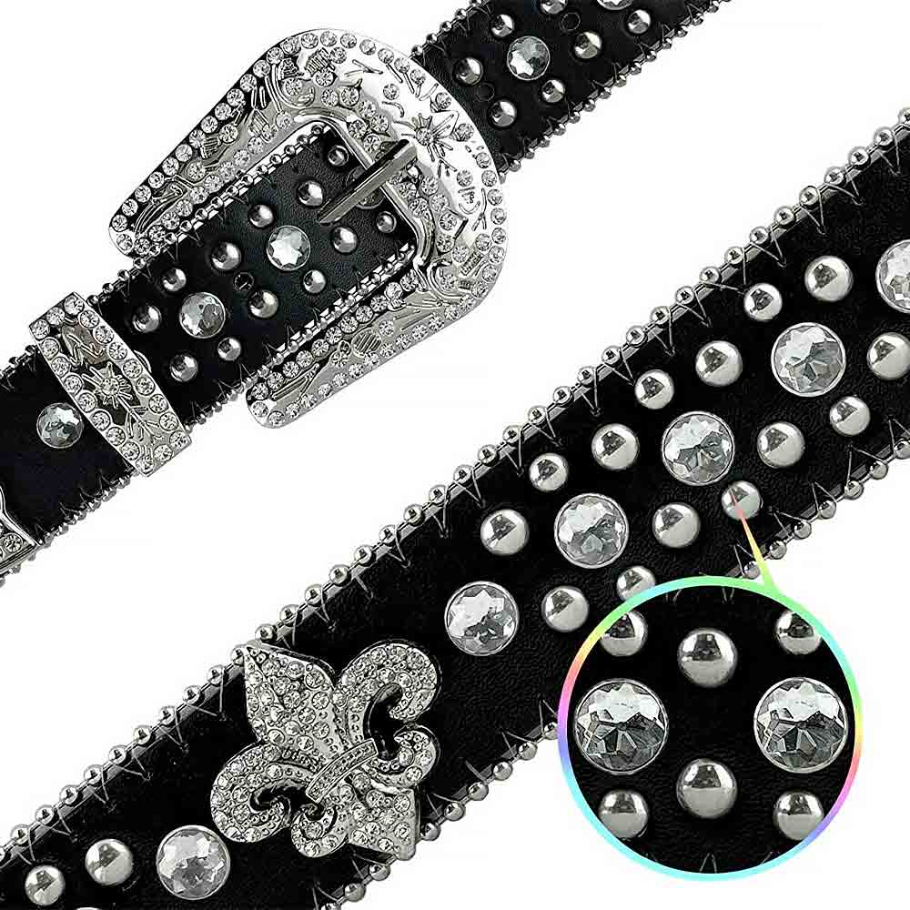 Black Scout With Studs And White Stones Studded Rhinestones Belts - Rhinestone Belt Store - Flyclothing LLC