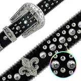 Black Scout With Studs And White Stones Studded Rhinestones Belts - Rhinestone Belt Store - Flyclothing LLC
