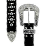 Black Scout With Studs And White Stones Studded Rhinestones Belts - Rhinestone Belt Store - Flyclothing LLC