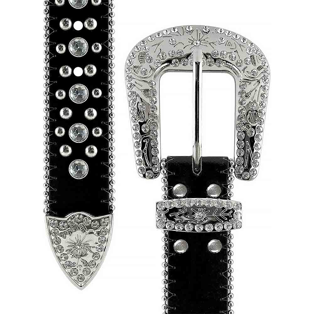 Black Scout With Studs And White Stones Studded Rhinestones Belts - Rhinestone Belt Store - Flyclothing LLC