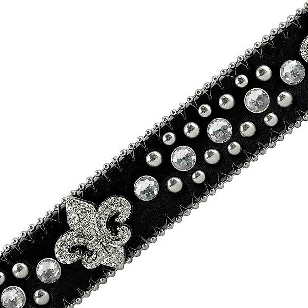 Black Scout With Studs And White Stones Studded Rhinestones Belts - Rhinestone Belt Store - Flyclothing LLC