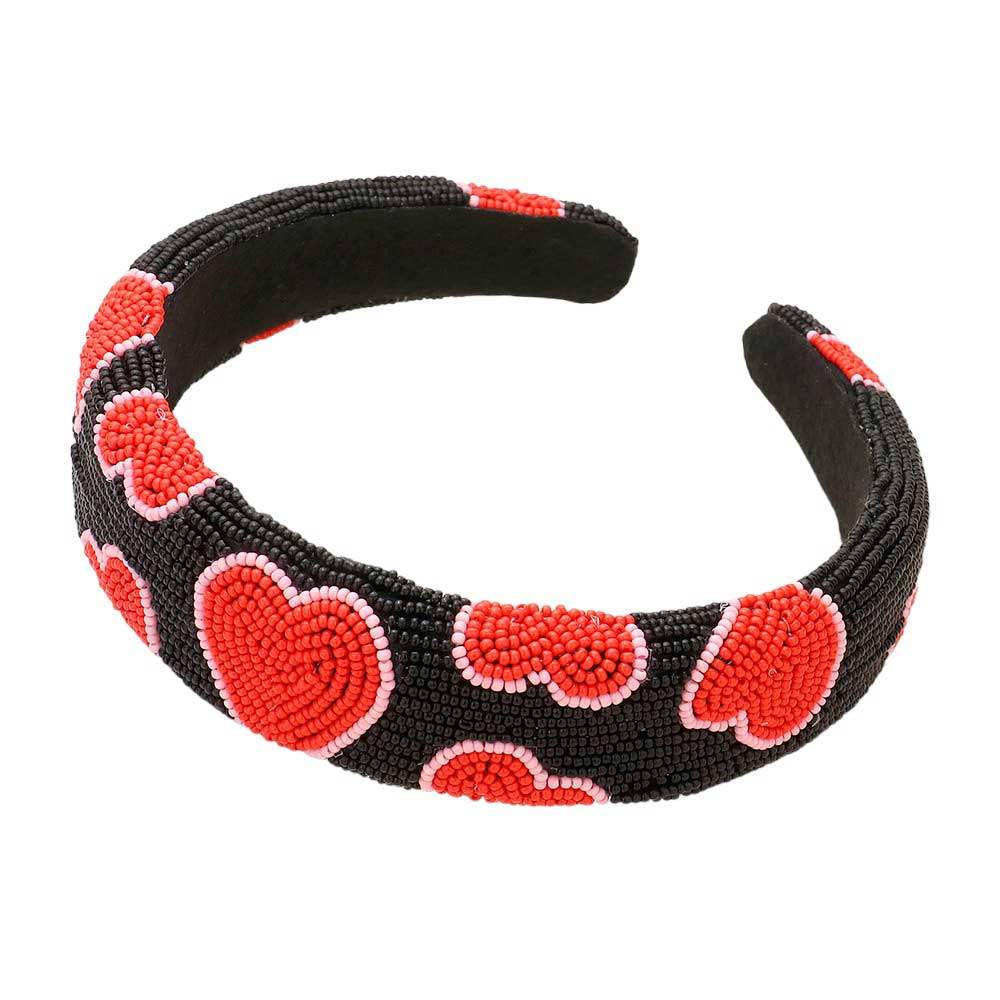 Seed Beaded Heart Patterned Padded Headband - Madeline Love - Flyclothing LLC