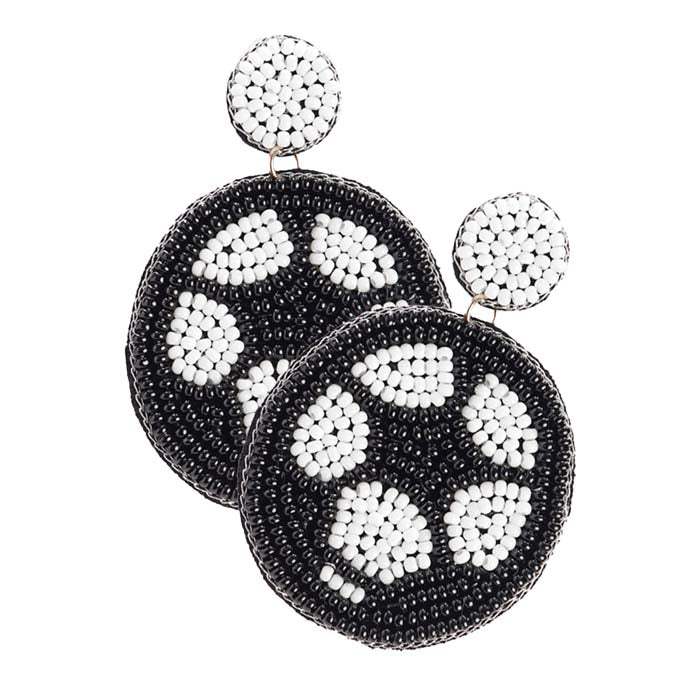 Seed Beaded Soccer Dangle Earrings - Madeline Love - Flyclothing LLC