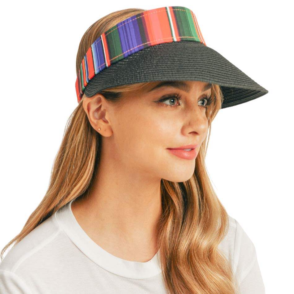 Serape Straw Visor Sun Hat - Madeline Love - Flyclothing LLC