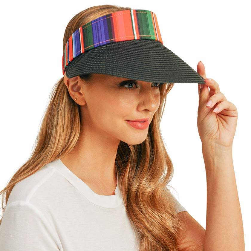 Serape Straw Visor Sun Hat - Madeline Love - Flyclothing LLC